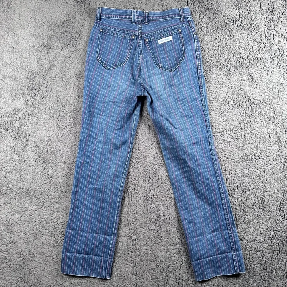 VTG 80s Sergio Valente Pinstripe Jeans Boys Prep 29 (26x28) High Waist Railroad‎